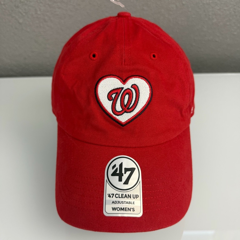 47 Brand Washington Nationals Clean-Up Hat Cap Women’s Adjustable Red Heart